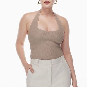 Aritzia Babaton Sculpt Knit Backless Halter Top Fluent Taupe